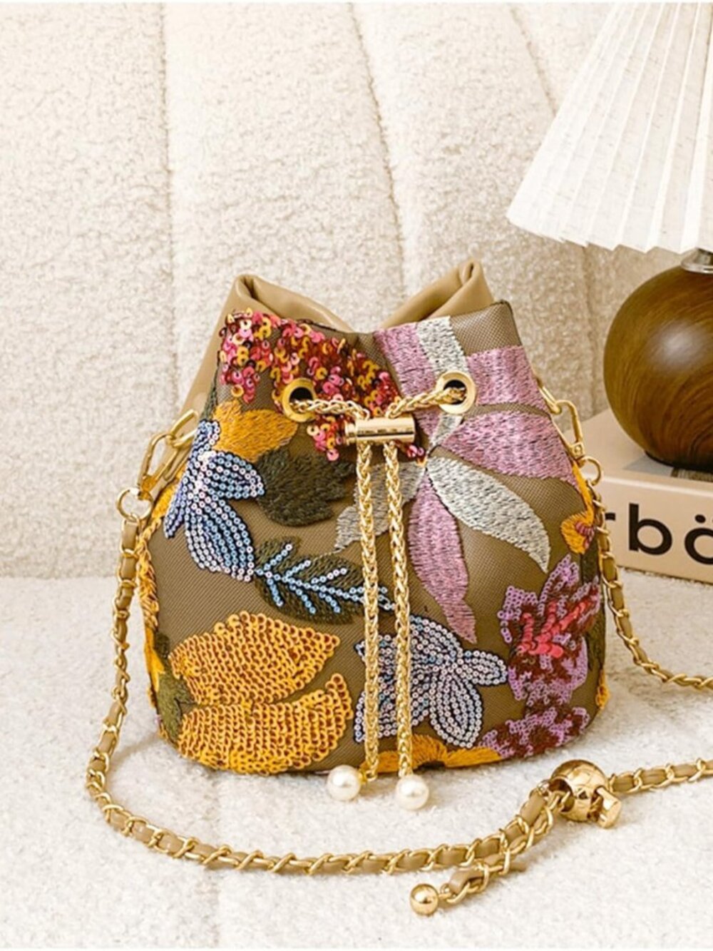 Crossbody Bags for Women, Hand Embroidered Leathers Tot Bag, Carry Handle Bucket - Picture 3 of 9